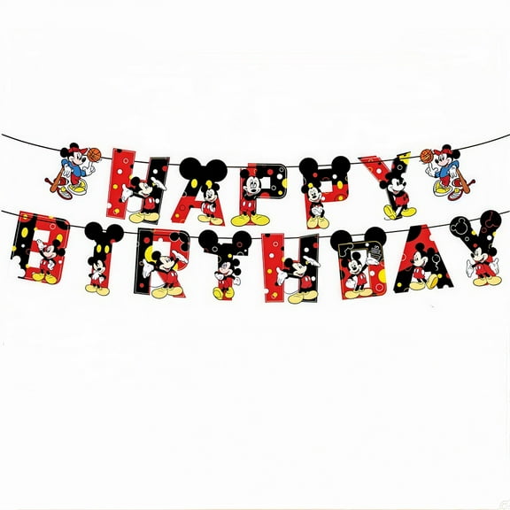 Mickey Anime Cartoon Birthday Party Decorations Banner - Waterproof Laminated Hanging Pennants for Kids Room Theme Decoration Supplies