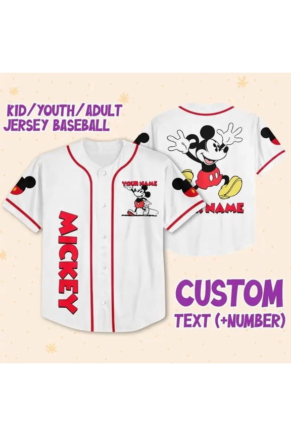 Mickey Baseball Jersey Men's Women Shirt Disney Minnie Mickey Mouse Shirt Baseball Uniform