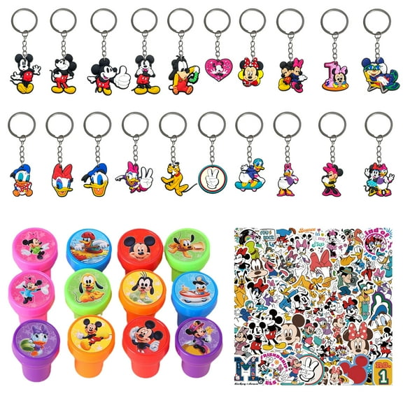 Mickey Birthday Decorations,82Pcs Party Supplies,Include 20 Key Chains,12 Pcs Mickey Themed Stampers50 Stickers