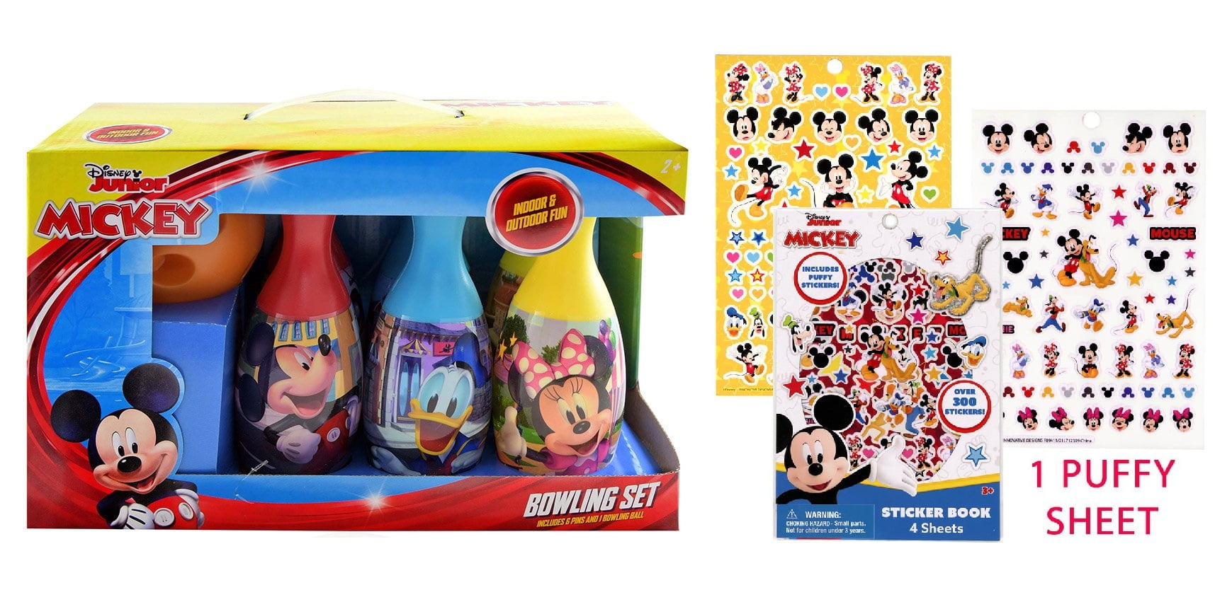 Mickey Bowling Set in Display Box W/1 PC STICKER SET