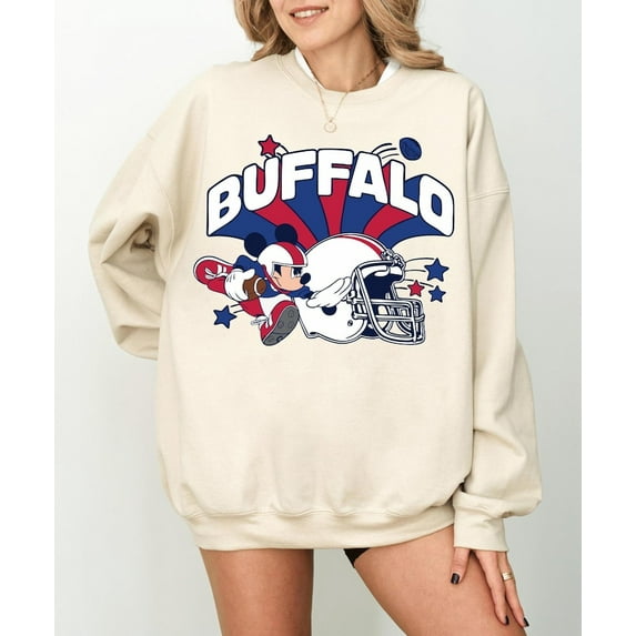 Mickey Buffalo Football Shirt and Sweatshirt | Buffalo Football Season Apparel |Disney Mickey Football Lover Sweatshirt and Shirt,Sand Color,Size L