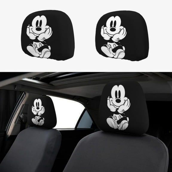 Mickey Car Headrest Cover Full Set of 2 PCS Universal Car Headrest Protector Soft Breathable Car Headrest Cover Fit Most Cars SUV Sedans Van Vehicles Auto Interior Accessories