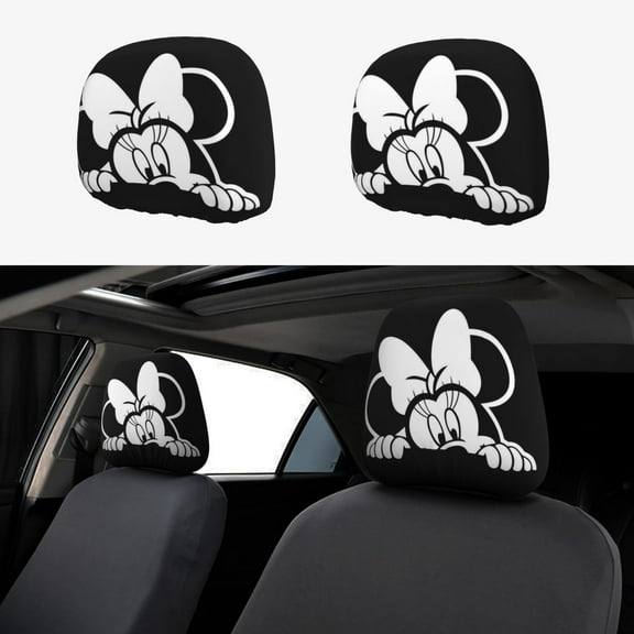Mickey Car Headrest Cover Full Set of 2 PCS Universal Car Headrest Protector Soft Breathable Car Headrest Cover Fit Most Cars SUV Sedans Van Vehicles Auto Interior Accessories