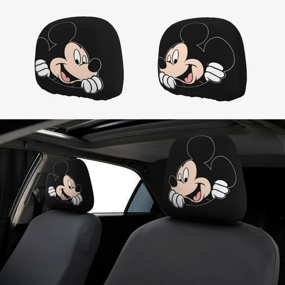 Mickey Car Headrest Cover Full Set of 2 PCS Universal Car Headrest Protector Soft Breathable Car Headrest Cover Fit Most Cars SUV Sedans Van Vehicles Auto Interior Accessories