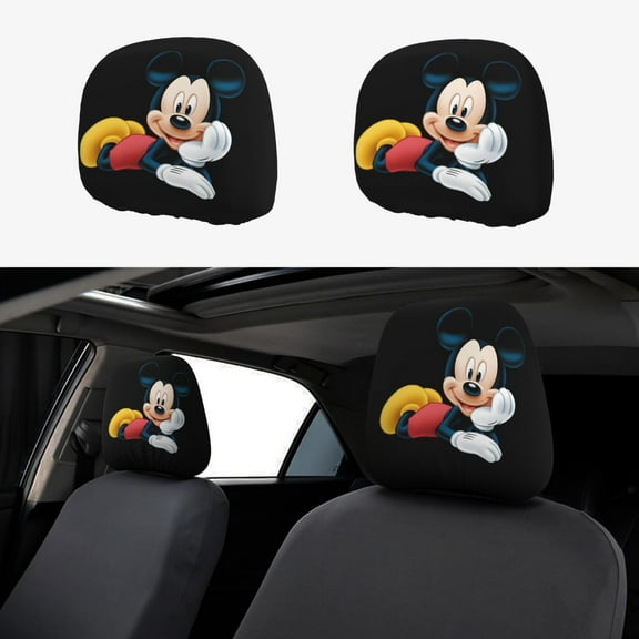 Mickey Car Headrest Cover Full Set of 2 PCS Universal Car Headrest Protector Soft Breathable Car Headrest Cover Fit Most Cars SUV Sedans Van Vehicles Auto Interior Accessories