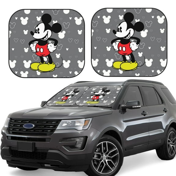 Mickey Car Windshield Sunshade – 2-Piece Set with Storage Bag, UV Protection for Cars and Trucks 36-inch Wide x 32.5-inch High
