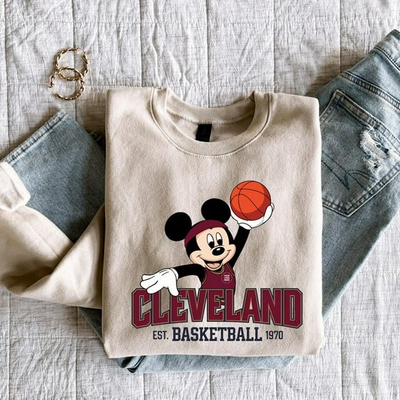 Mickey Cleveland Basketball Sweatshirt, CLE Shirt,Sand color,size M