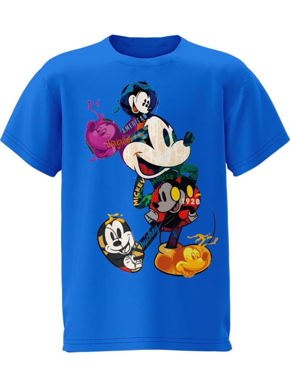 Mickey Mouse Collage Blue Youth Tee Shirt, XS-XL (Boy's)