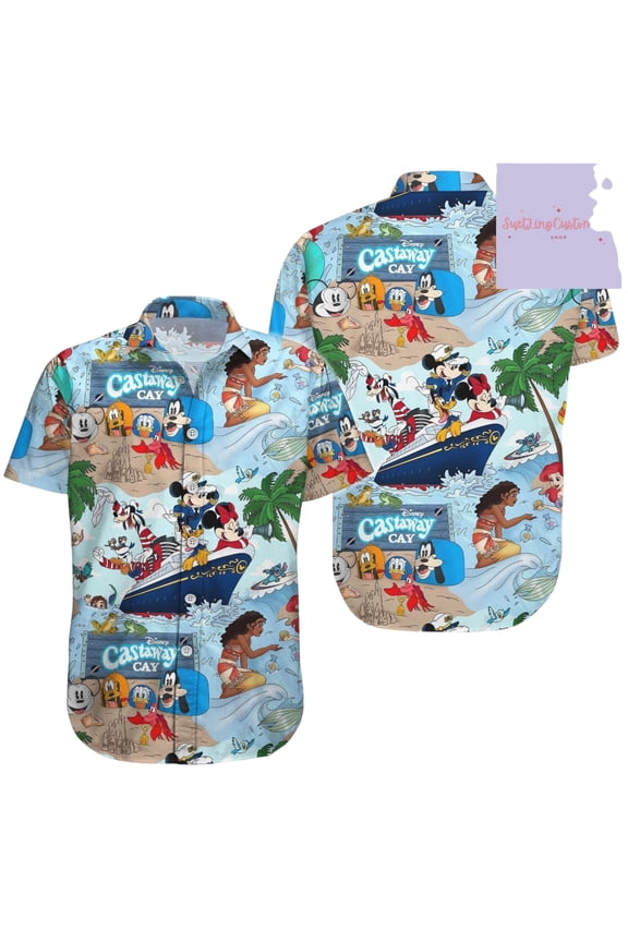 Mickey Cruise Button Shirt Disney Friends Hawaiian Family Vacation Beach