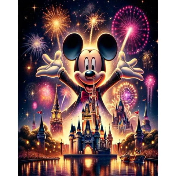 Mickey DIY 5D Diamond Painting Kits for Adults Castle Full Round Drill (12x16 inch) Diamond Crystal Gem Arts Painting Craft for Home Wall Decor