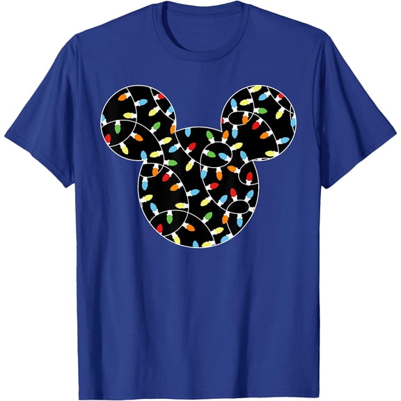 Mickey Ear Holiday Lights DTG Print Unisex T-Shirt,Royal Blue Color,Size YXS