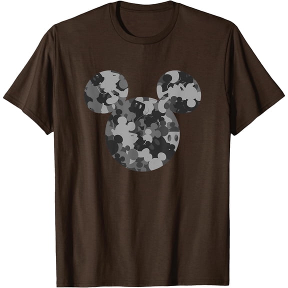 Mickey Face Camo Ear Shape DTG Print Unisex T-Shirt,Dark Chocolate Color,Size YL