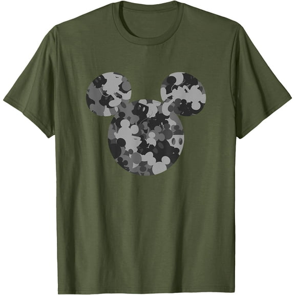 Mickey Face Camo Ear Shape DTG Print Unisex T-Shirt,Military Green Color,Size M