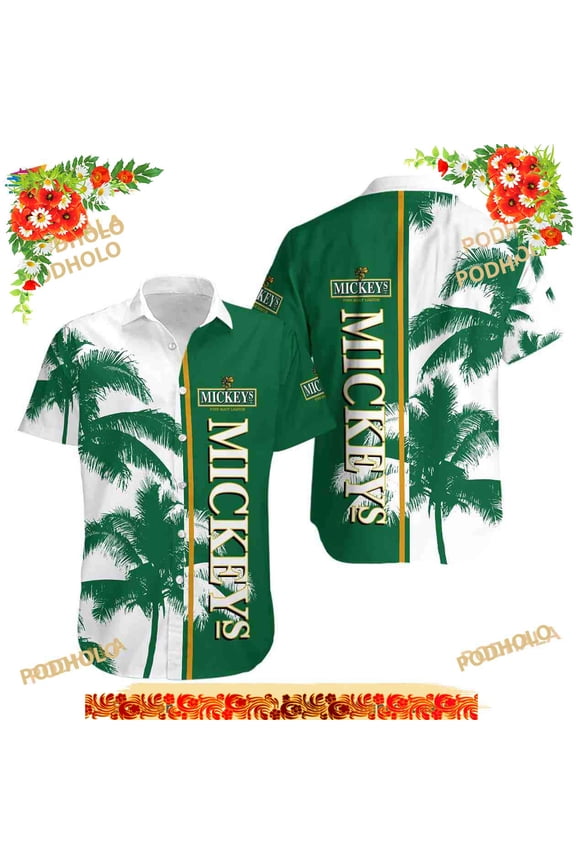 Mickey Fine Malt Liquor Palm Tree Summer Beach Hawaiian Shirt