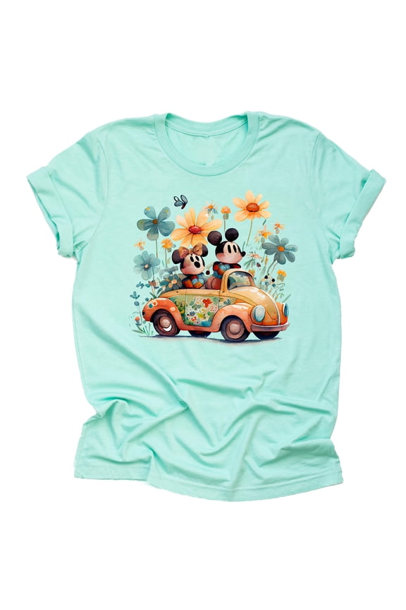 Mickey Flower and Garden Shirt, Epcot Unisex Casual Short Sleeve (Mint-Large)