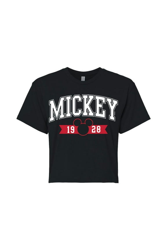 Mickey & Friends - 1928 Collegiate - Juniors Cropped Cotton Blend T-Shirt