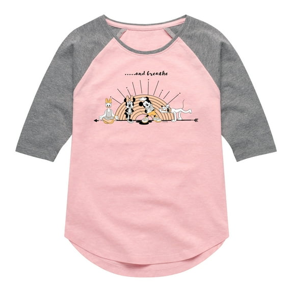 Mickey & Friends - And Breathe - Toddler And Youth Girls Raglan Graphic T-Shirt