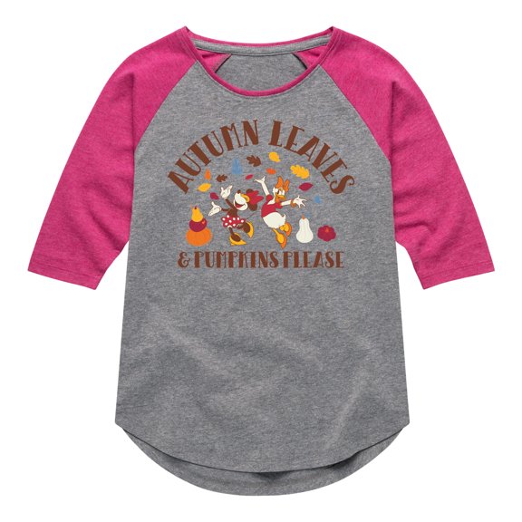 Mickey & Friends - Autumn Leaves And Pumpkins Please - Toddler and Youth Girls Raglan Graphic T-Shirt
