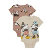 Mickey & Friends Baby Bodysuits with Short Sleeves, 2-Pack, Sizes 0/3M-24M