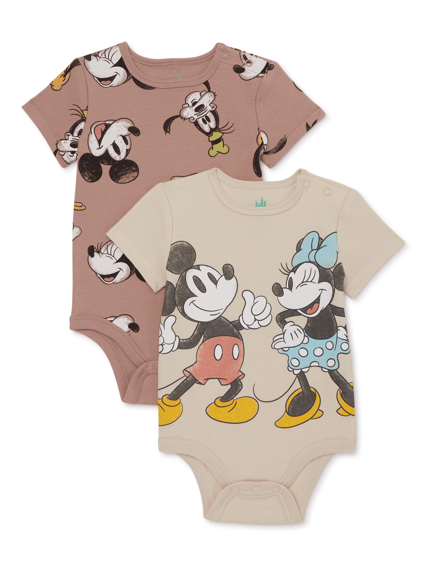 Mickey & Friends Baby Bodysuits with Short Sleeves, 2-Pack, Sizes 0/3M-24M - image 1 of 3