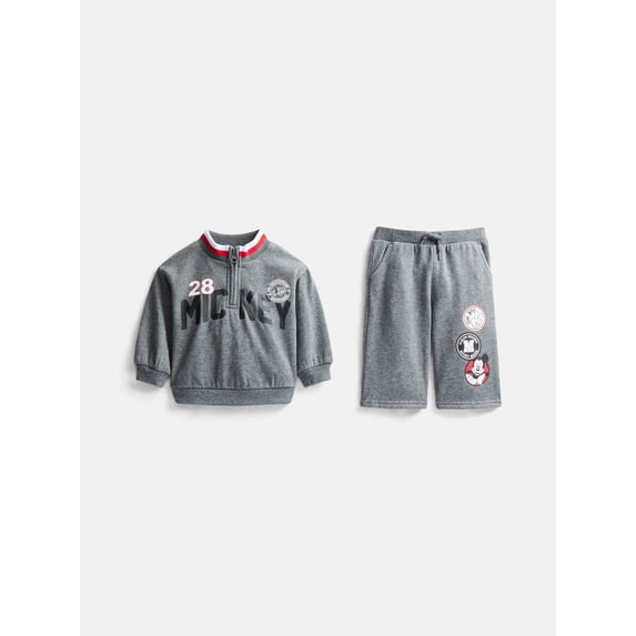 Mickey and Friends Baby Boys Quarter Zip Pullover and Pants Set, 2 Piece, Sizes 0/3M-6/9M