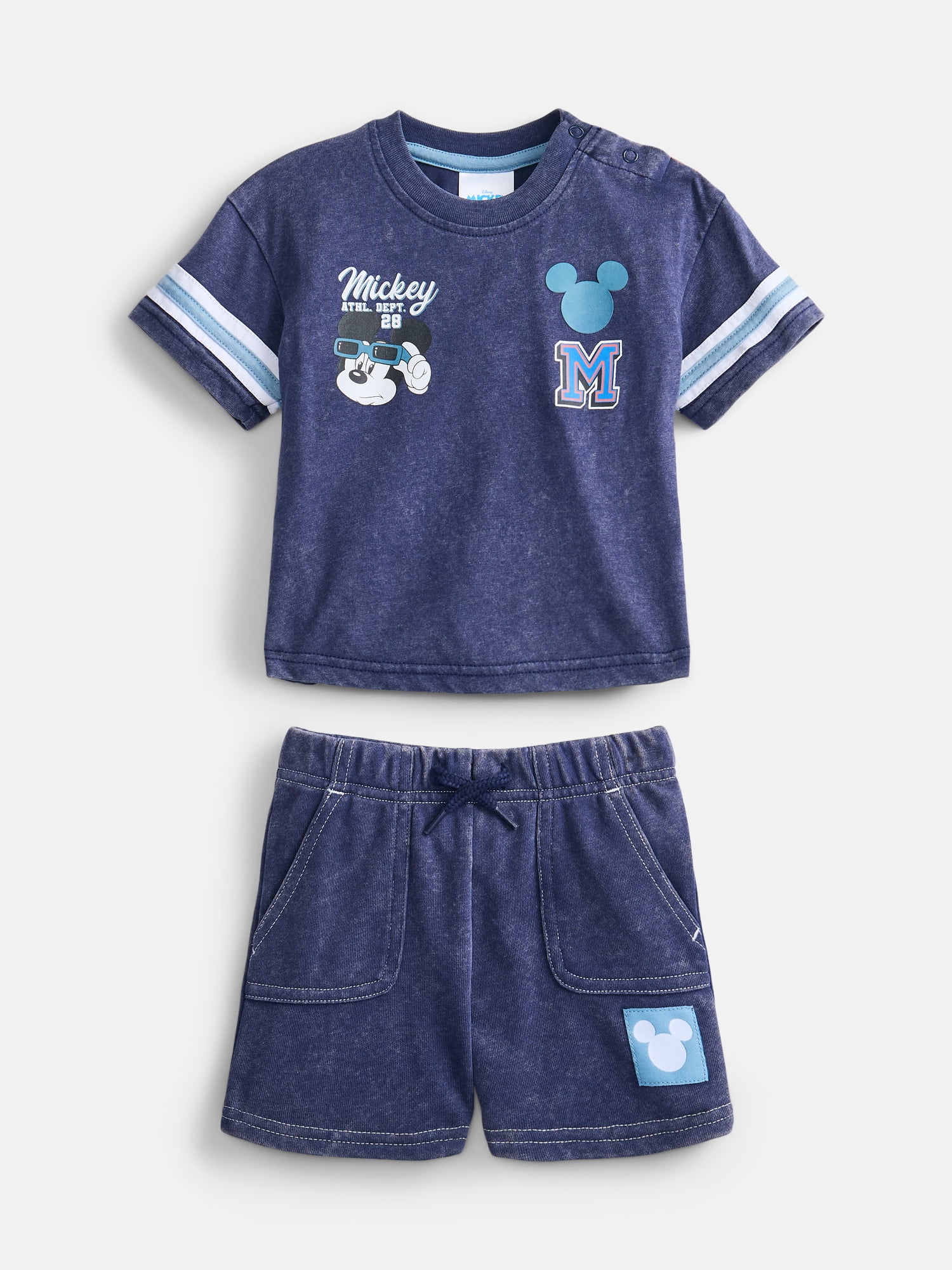 Mickey & Friends Baby Boys Graphic Tee and Fleece Shorts Set, 2-Piece, Sizes 0/3M-6/9M
