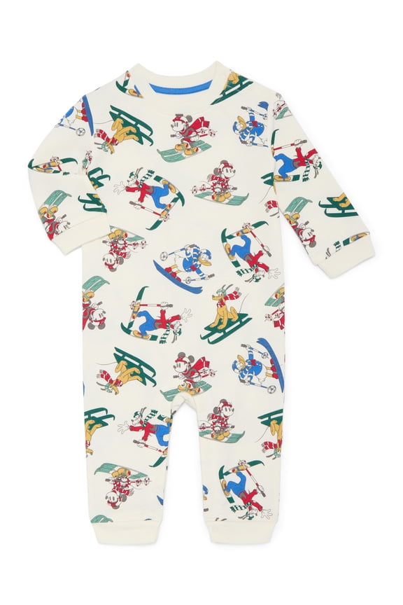 Mickey and Friends Baby Allover Print Romper with Long Sleeves, Sizes 0/3M-24M