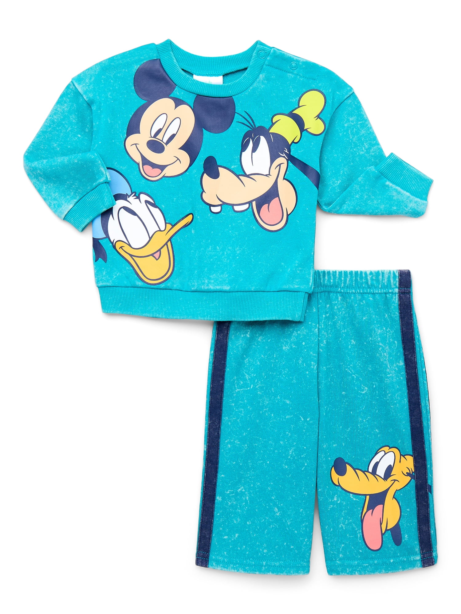 Mickey and Friends Baby Long Sleeve Graphic Crewneck Tee with Matching Pants, 2-Piece, Sizes 0/3M-24M