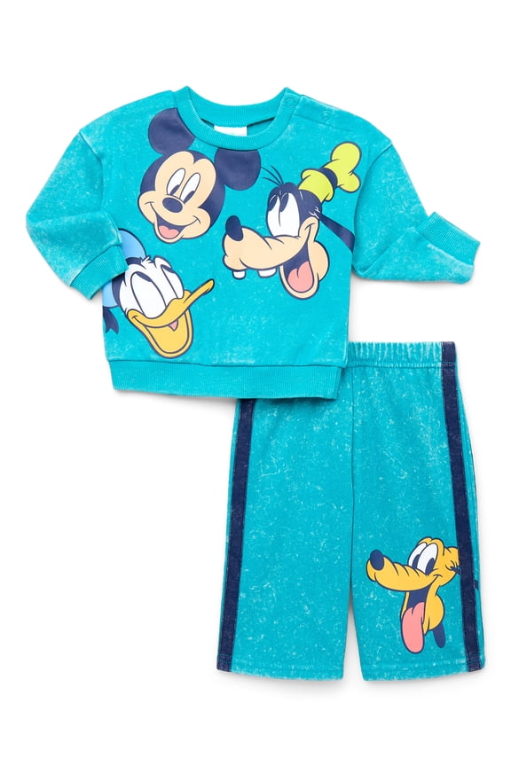 Mickey and Friends Baby Long Sleeve Graphic Crewneck Tee with Matching Pants, 2-Piece, Sizes 0/3M-24M