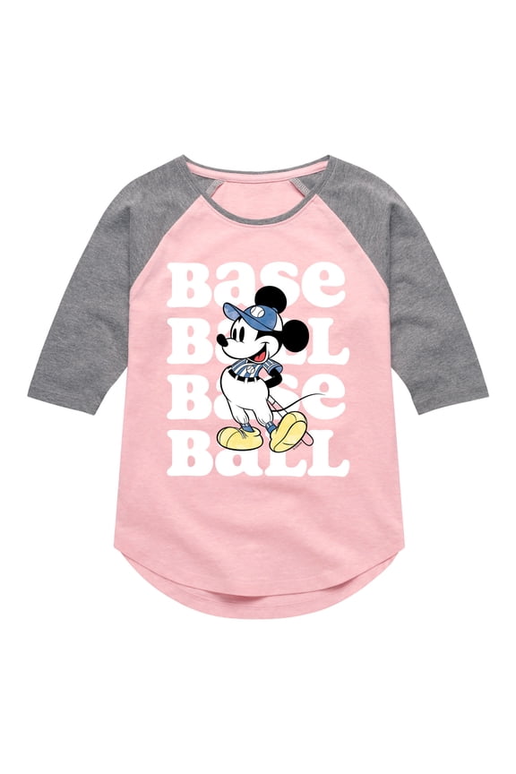 Mickey & Friends - Baseball Mickey - Toddler And Youth Girls Raglan Graphic T-Shirt