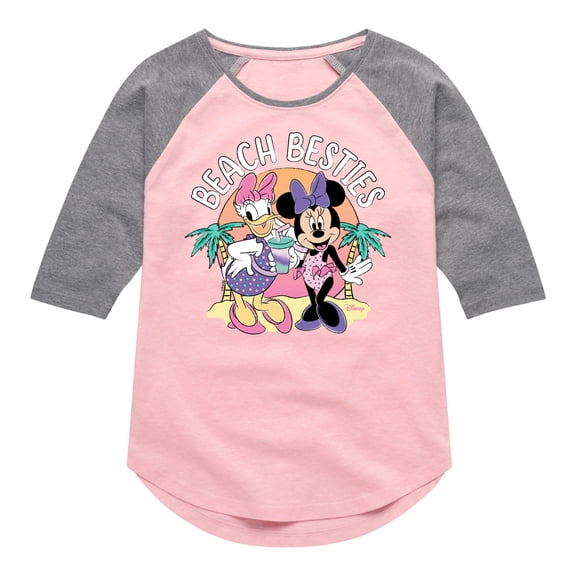 Mickey & Friends - Beach Besties - Toddler And Youth Girls Raglan Graphic T-Shirt