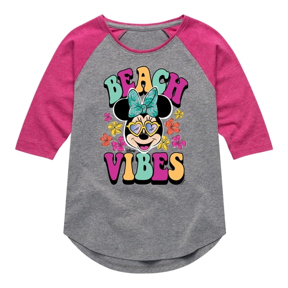 Mickey & Friends - Beach Vibes - Toddler And Youth Girls Raglan Graphic T-Shirt
