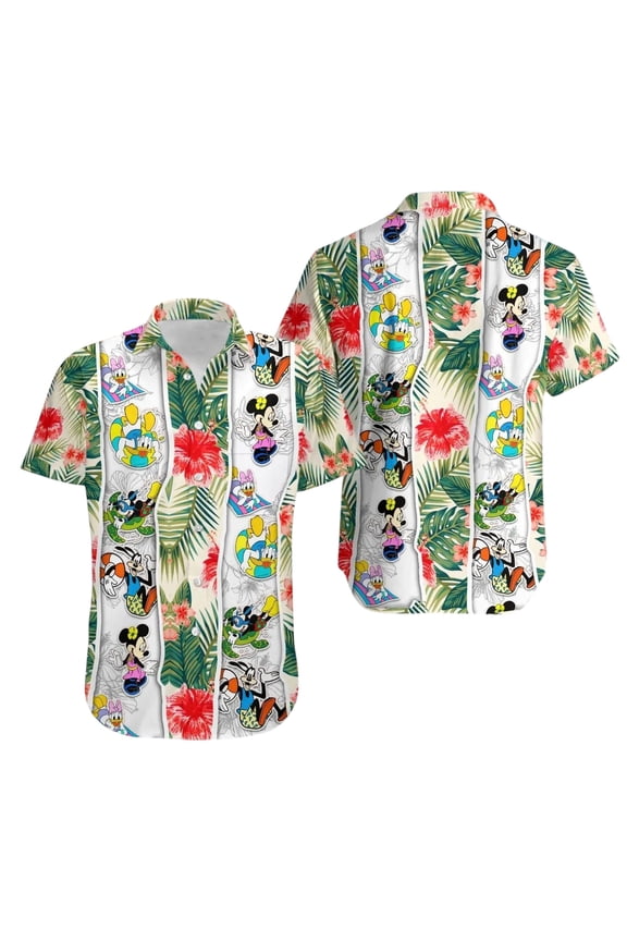 Mickey & Friends Button Up Shirt, Disney Trip Hawaiian Shirt, Minnie Donald Goofy Aloha Shirt, Tropical Vacation Shirt For Summer