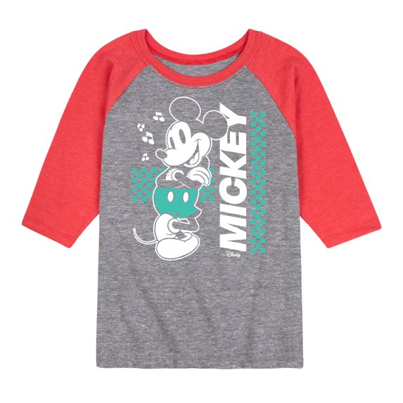 Disney - Mickey & Friends - Checkered Retro Design - Toddler And Youth Raglan Graphic T-Shirt
