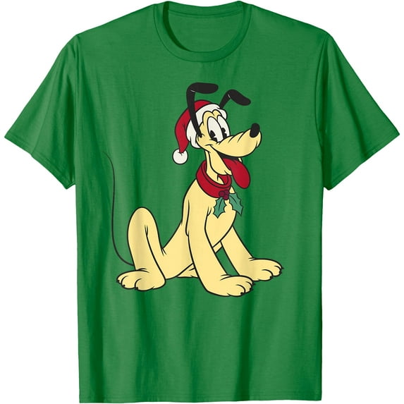 Mickey & Friends Christmas Pluto Classic Holiday DTG Print Unisex T-Shirt,Irish Green Color,Size XL