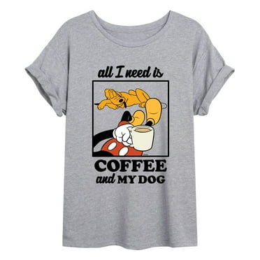 Mickey & Friends - Coffee And My Dog - Juniors Ideal Flowy Muscle T-Shirt