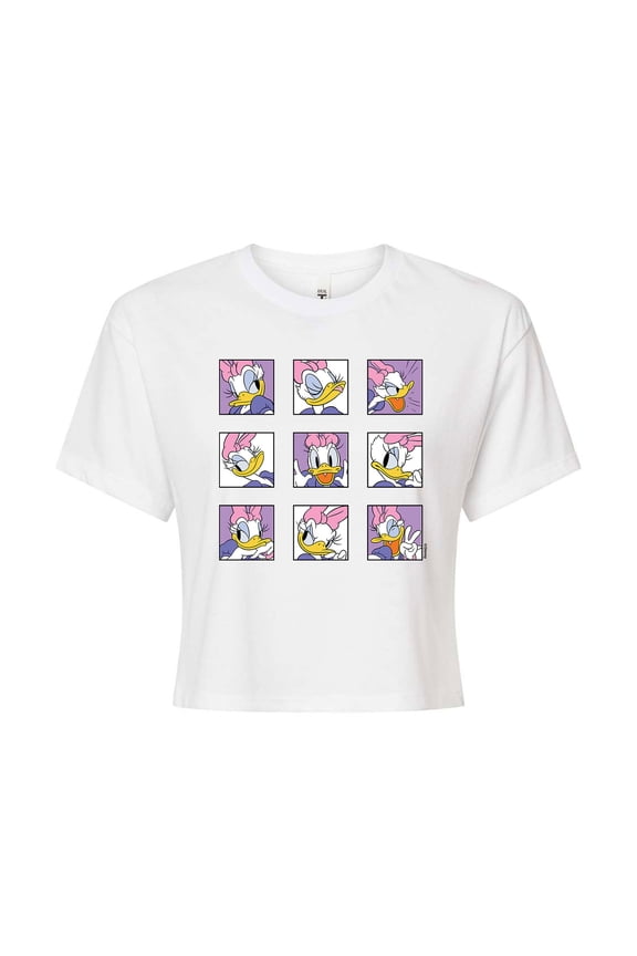 Mickey & Friends - Daisy Emotions Grid - Juniors Cropped Cotton Blend T-Shirt