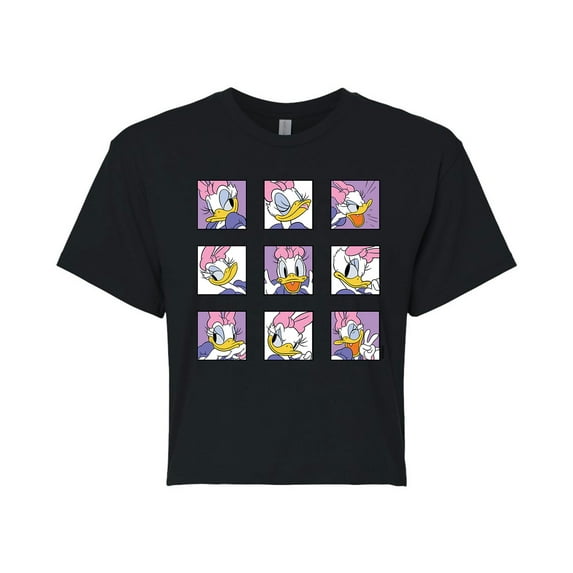 Mickey & Friends - Daisy Emotions Grid - Juniors Cropped Cotton Blend T-Shirt