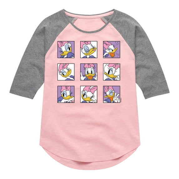 Mickey & Friends - Daisy Emotions Grid - Toddler And Youth Girls Raglan Graphic T-Shirt