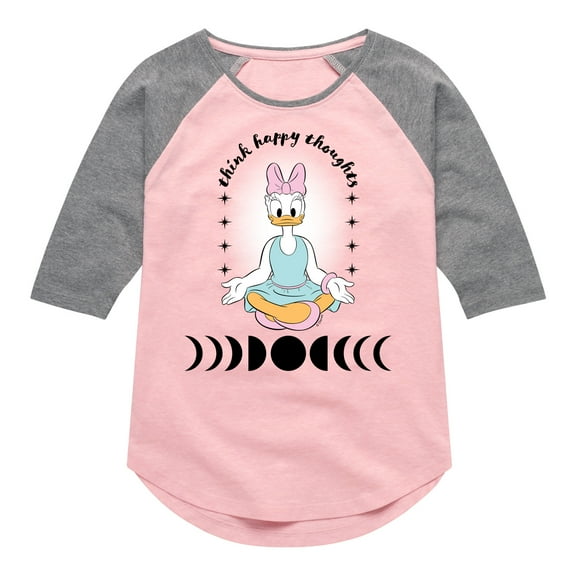 Mickey & Friends - Daisy Think Happy Thoughts - Toddler And Youth Girls Raglan Graphic T-Shirt
