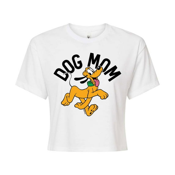Mickey & Friends - Dog Mom Pluto - Juniors Cropped Cotton Blend T-Shirt