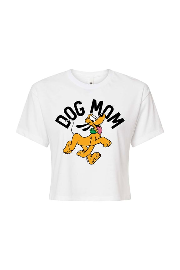 Mickey & Friends - Dog Mom Pluto - Juniors Cropped Cotton Blend T-Shirt