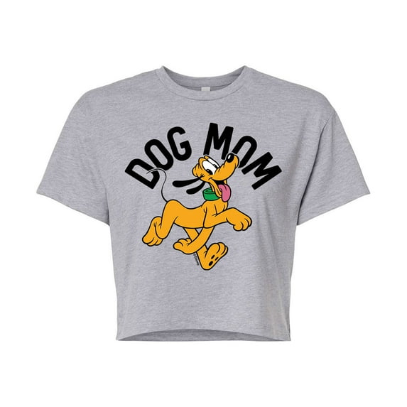 Mickey & Friends - Dog Mom Pluto - Juniors Cropped Cotton Blend T-Shirt