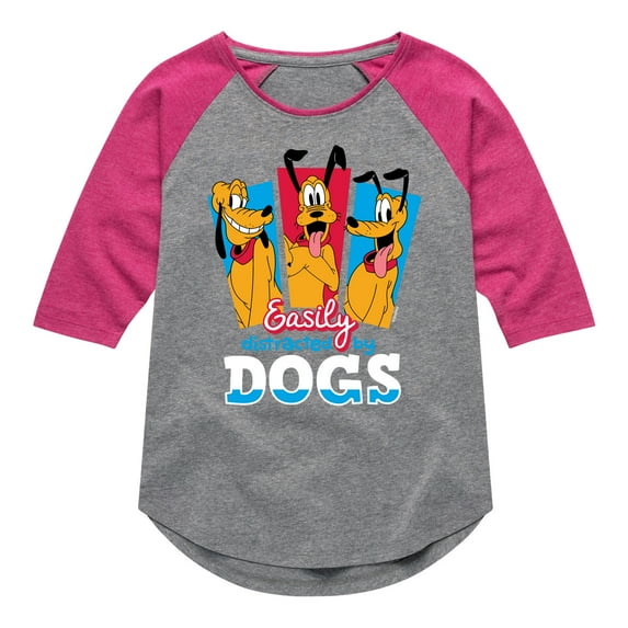 Mickey & Friends - Easily Distracted By Dogs - Toddler And Youth Girls Raglan Graphic T-Shirt
