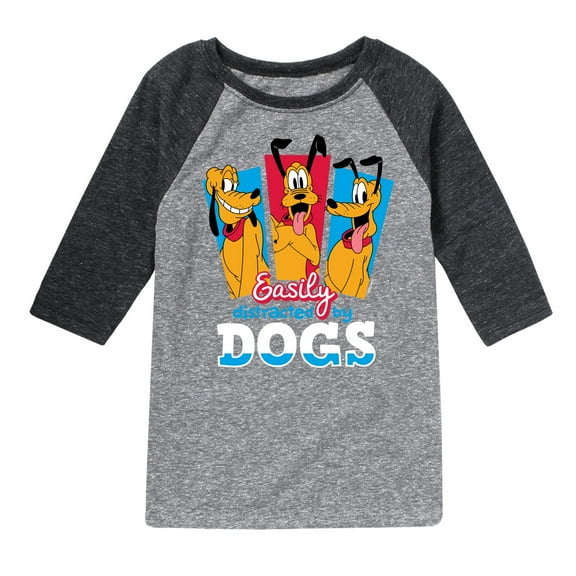 Mickey & Friends - Easily Distracted By Dogs - Toddler And Youth Raglan Graphic T-Shirt