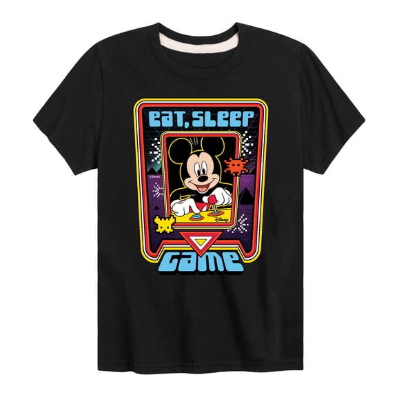 Mickey & Friends - Eat, Sleep, Game - Toddler And Youth Short Sleeve Graphic T-Shirt