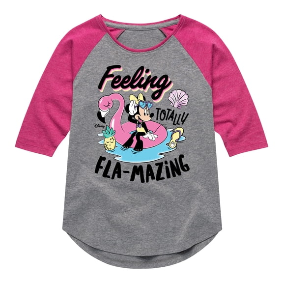 Mickey & Friends - Feeling Flamazing - Toddler And Youth Girls Raglan Graphic T-Shirt