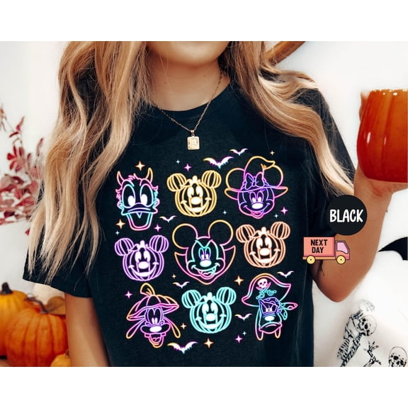 Mickey & Friends Ghost Disney Halloween Shirt, Mickey's Not So Scary Halloween Party 2025, Neon Disney Shirt, Disneyland Tee,Black Color,Size M