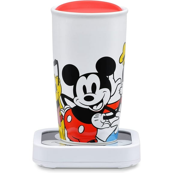 Mickey & Friends Glass Top Mug Warmer - Keeps Coffee, Tea & Soup Warm - 16 Oz Ceramic Mug with Rotating Lid - Illuminating Power Button - Warming Plate with Mickey Design