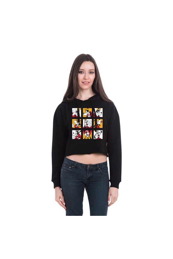 Mickey & Friends - Goofy Grid - Juniors Cropped Cotton Blend T-Shirt